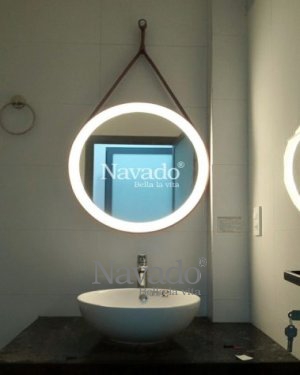 LED bathroom leather strap mirror