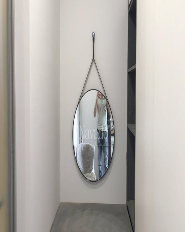 MODERN ROUND LEATHER STRAP MAKEUP MIRROR DECOR BEDROOM