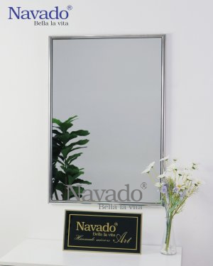 MODERN RECTANGLE MAKEUP MIRROR WITH SILVER FRAME