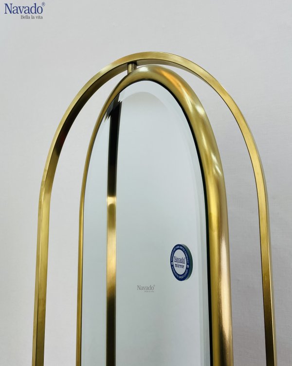 ROTATABLE MODERN STANDING FULL BODY MIRROR WITH GOLD FRAME 
