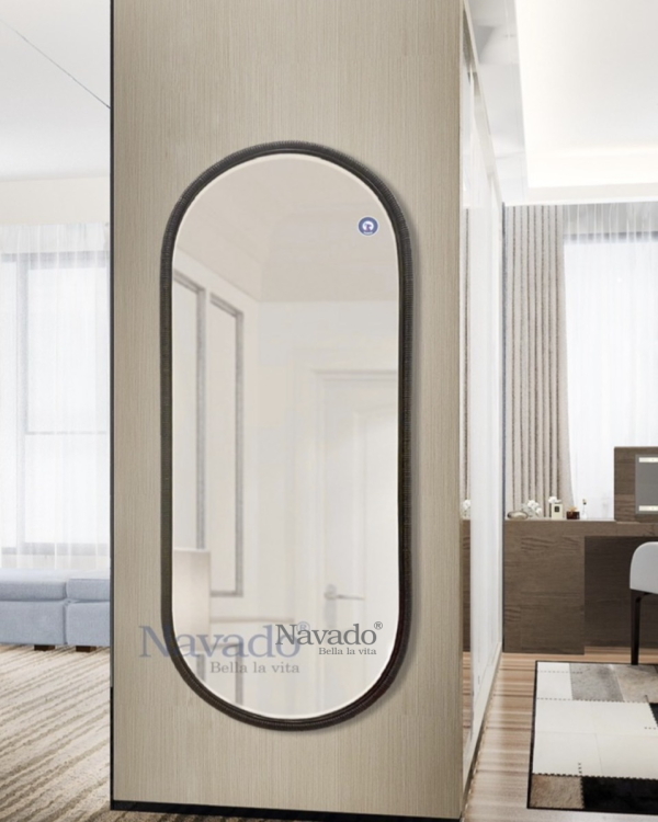 Full-length wall-mounted mirror with black frame
