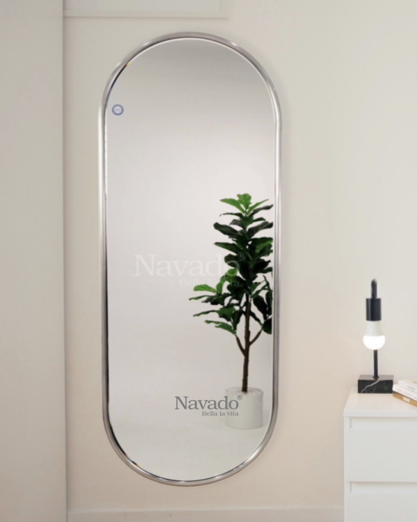 Large full-length wall-mounted mirror with silver frame