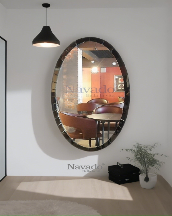 Luxurious full-length mirror hanging on the living room wall