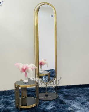 ROTATABLE MODERN STANDING FULL BODY MIRROR WITH GOLD FRAME 