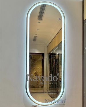 Wall-mounted full-length mirror with LED lights and gold metal frame