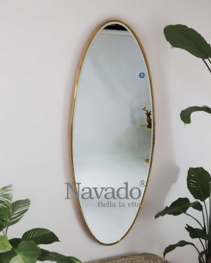 Large wall mirror with gold-plated stainless steel frame
