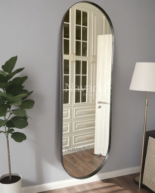 Full length wall mounted mirror with black plated steel frame
