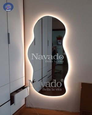 Full length wall mounted mirror with led art