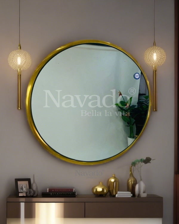 Decorative mirror model for living room wall with gold stainless steel frame