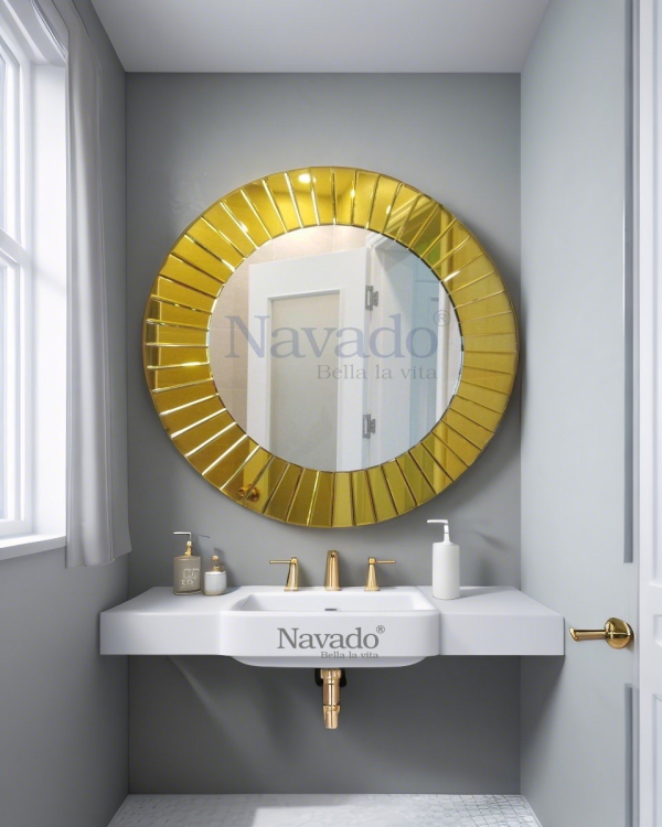 Round Gold Frame Art Bathroom Wall Mirror The Light NAV 2012D