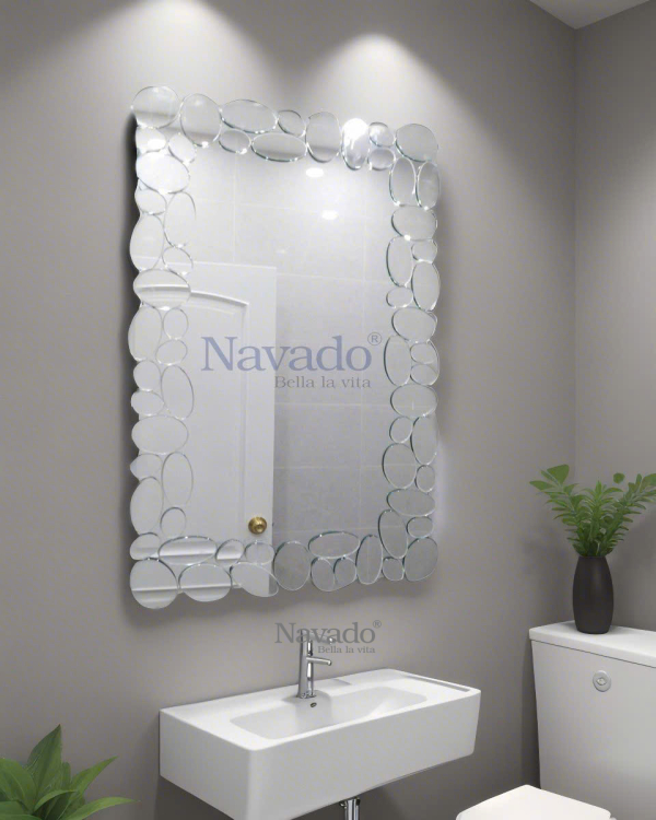 Bathroom wall mirror with NAV2121 art beaded frame