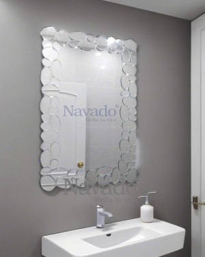 Bathroom wall mirror with NAV2121 art beaded frame