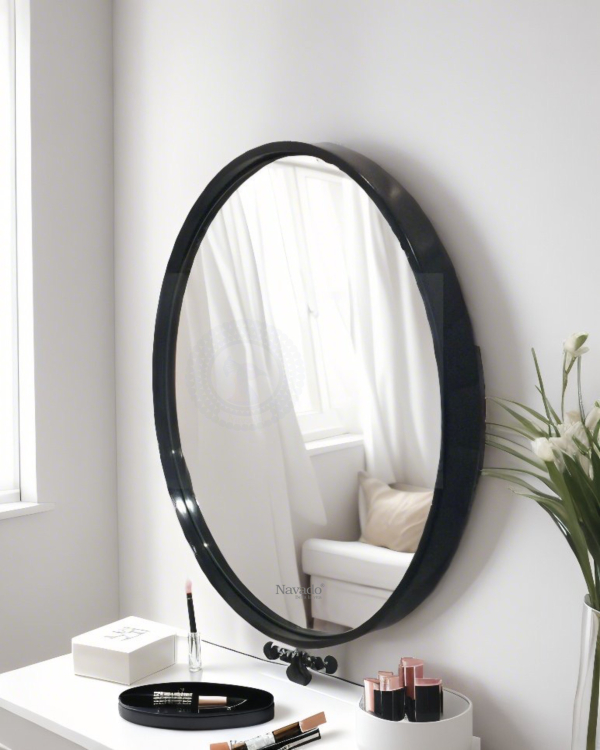 Round black metal frame bathroom wall mirror NAV 3056