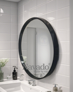 Round black metal frame bathroom wall mirror NAV 3056