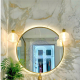 Round LED mirror with gold metal frame for bathroom wall NAV 3058