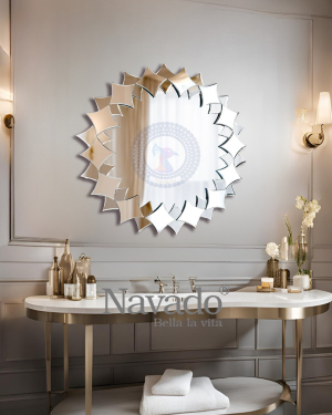 Artistically polished round bathroom mirror Floria NAV 2038