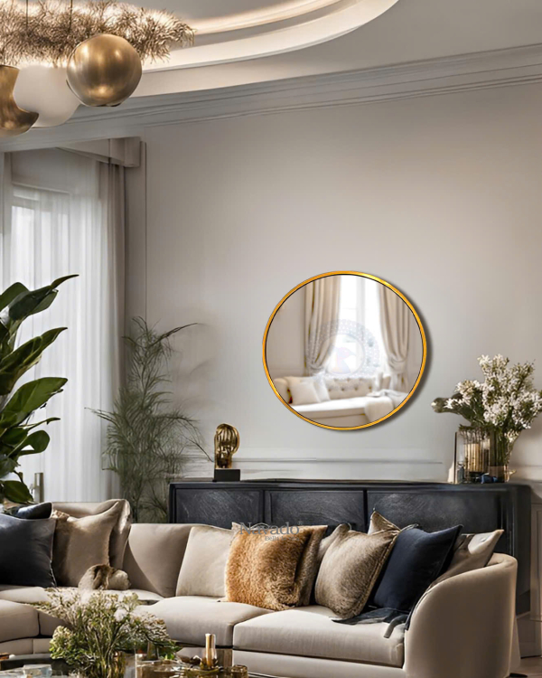 Decorative mirror model for living room wall with gold stainless steel frame