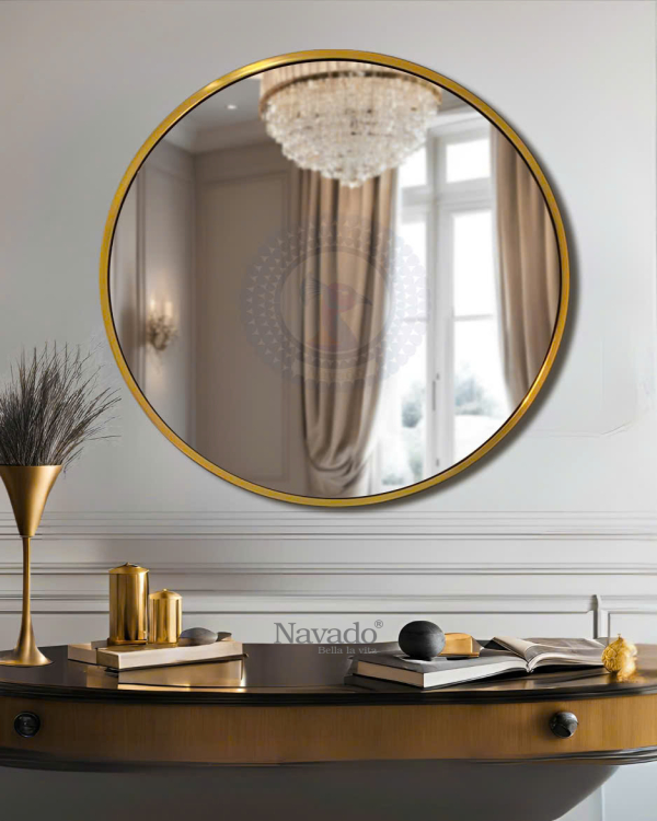 Decorative mirror model for living room wall with gold stainless steel frame