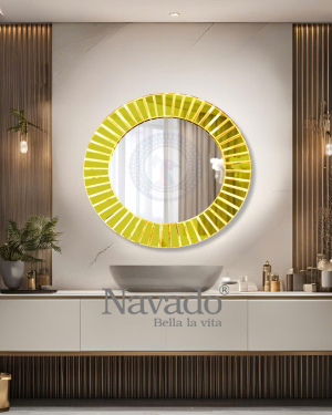Round decorative wall art mirror with gold rim