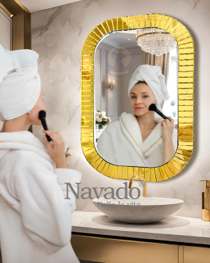 Gold framed rectangular bathroom mirror Montana NAV 2114 NT 