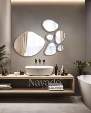 High-end living room wall decoration mirror model stone beach