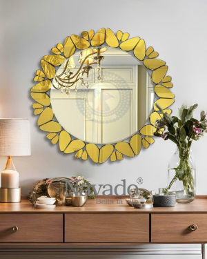 Gold art beaded bathroom wall mirror Petal NAV2125