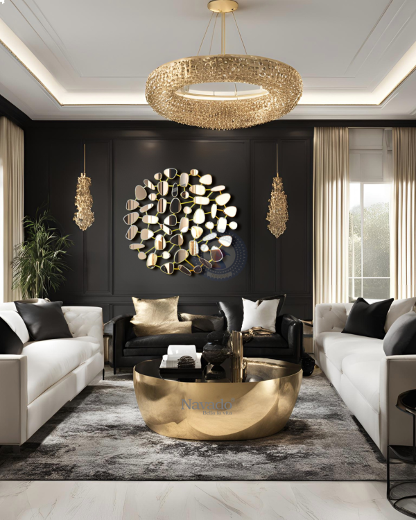 Round Golden Wall Mirror Interior Decor Rocio NAV 2208