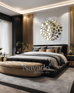 Round Golden Bedroom Wall Decor Mirror Rocio NAV 2208