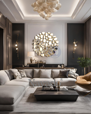 Round Golden Wall Mirror Interior Decor Rocio NAV 2208