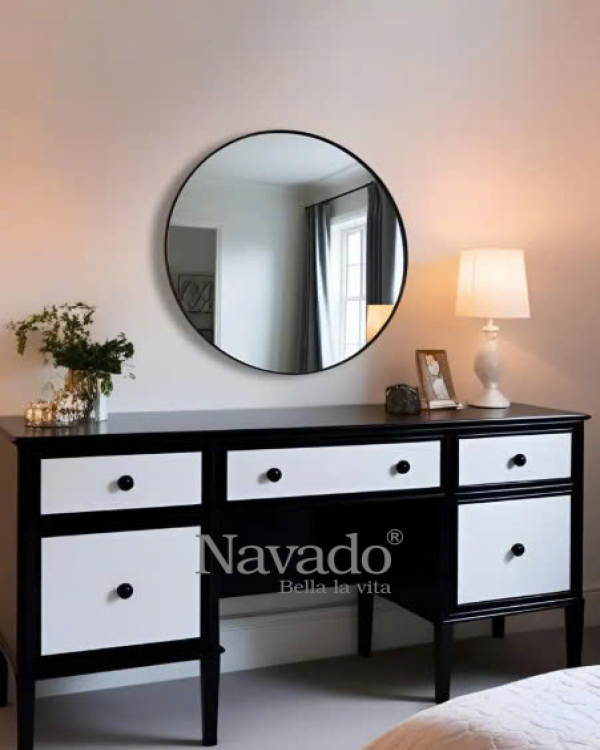 ROUND BLACK FRAME MIRROR WALL DECORATE DINING ROOM