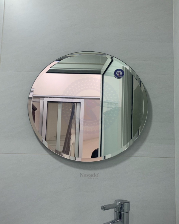 ROUND WOODEN FRAME MIRROR WALL LIVING ROOM