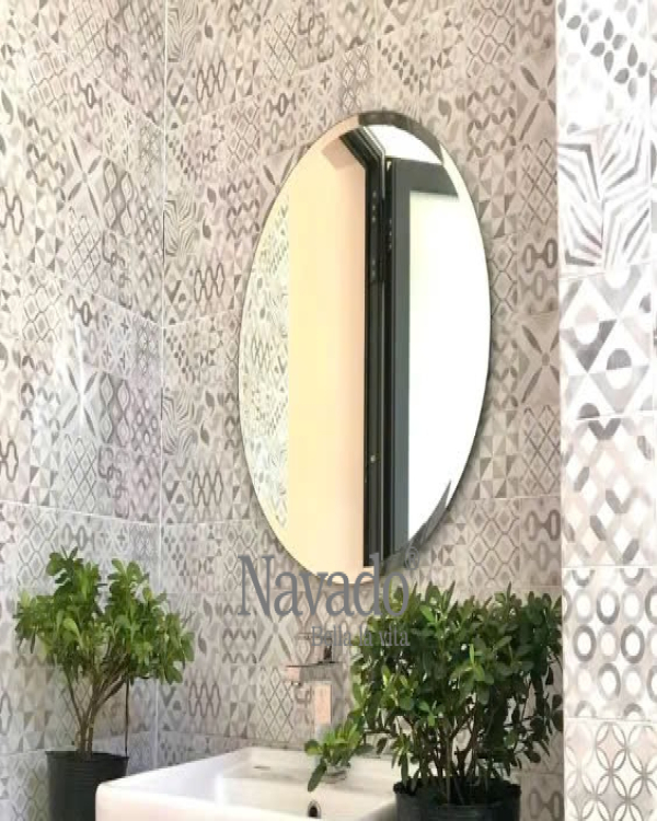 ROUND WOODEN FRAME MIRROR WALL LIVING ROOM