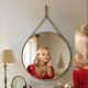 LEATHER STRAP ROUND MAKEUP MIRROR 