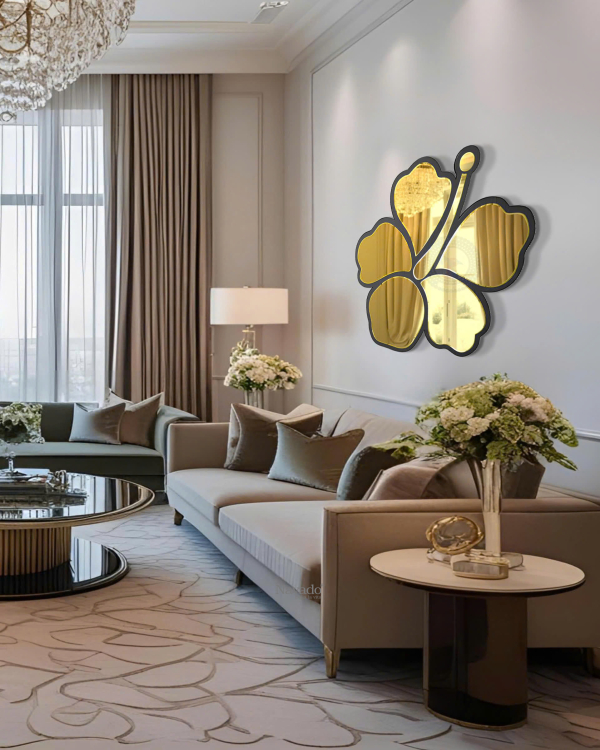 Artistic Golden Flower Bedroom Mirror