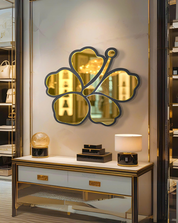 Artistic Golden Flower Decor Mirror