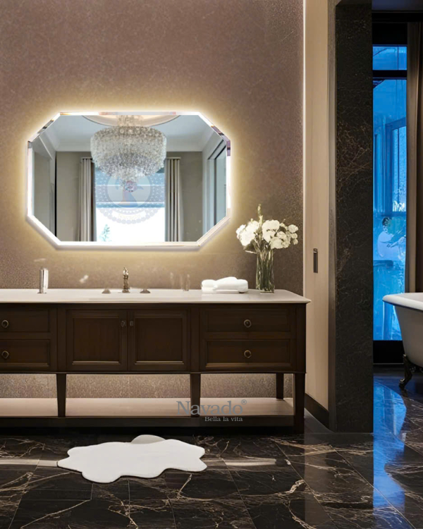 LED Octagonal Bathroom Decor Mirror