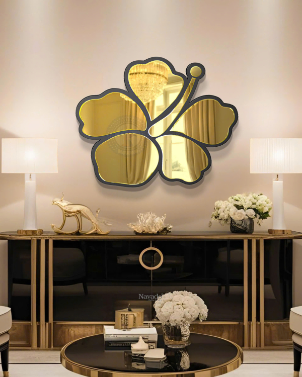 Artistic Golden Hibicus Decor Mirror