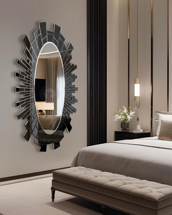 Black Geometric Full-Length Oval Mirror