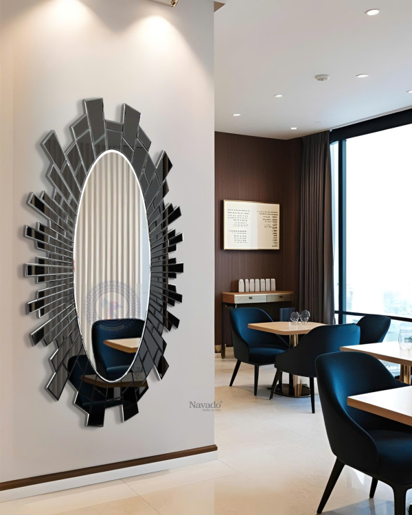 Black Geometric Full-Length Oval Mirror