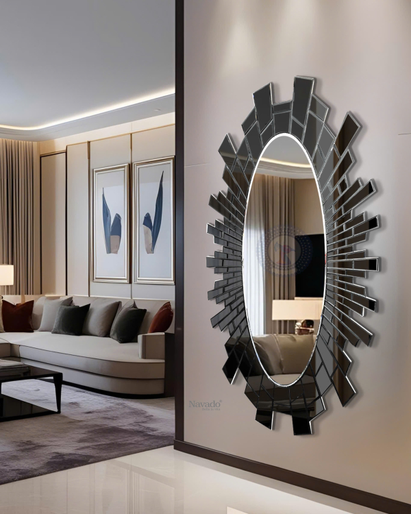Black Geometric Full-Length Oval Vanity Mirror 