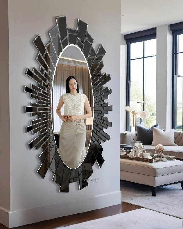 Black Geometric Full-Length Oval Vanity Mirror 