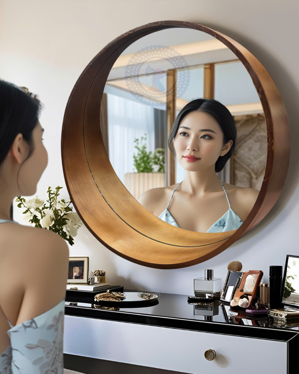 Wooden Artistic Circle Vanity Mirror 