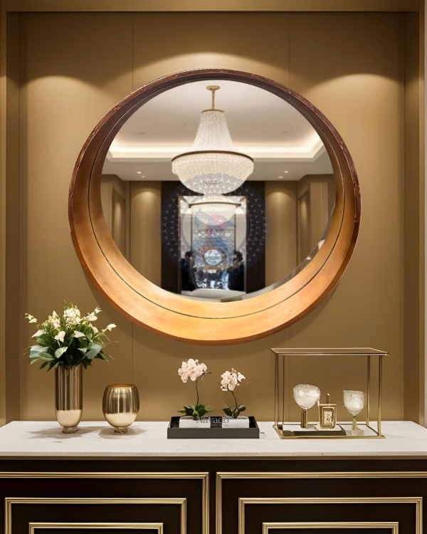 Wooden Artistic Circle Vanity Mirror 