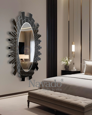Black Geometric Full-Length Oval Vanity Mirror 