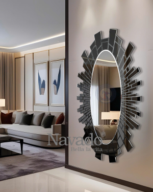 Black Geometric Full-Length Oval Mirror