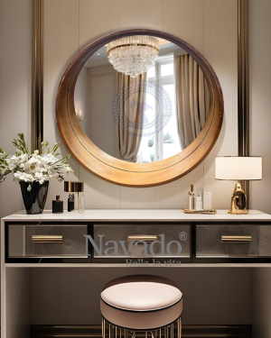 Wooden Artistic Circle Vanity Mirror 