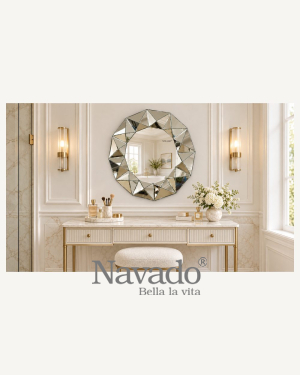 Silver Faceted Round Vanity Mirror