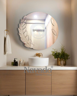 Silver Leaf Round Bathroom Mirror
