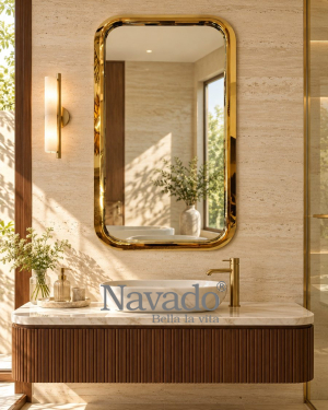 Textured Gold Rectangle Bathroom Mirror