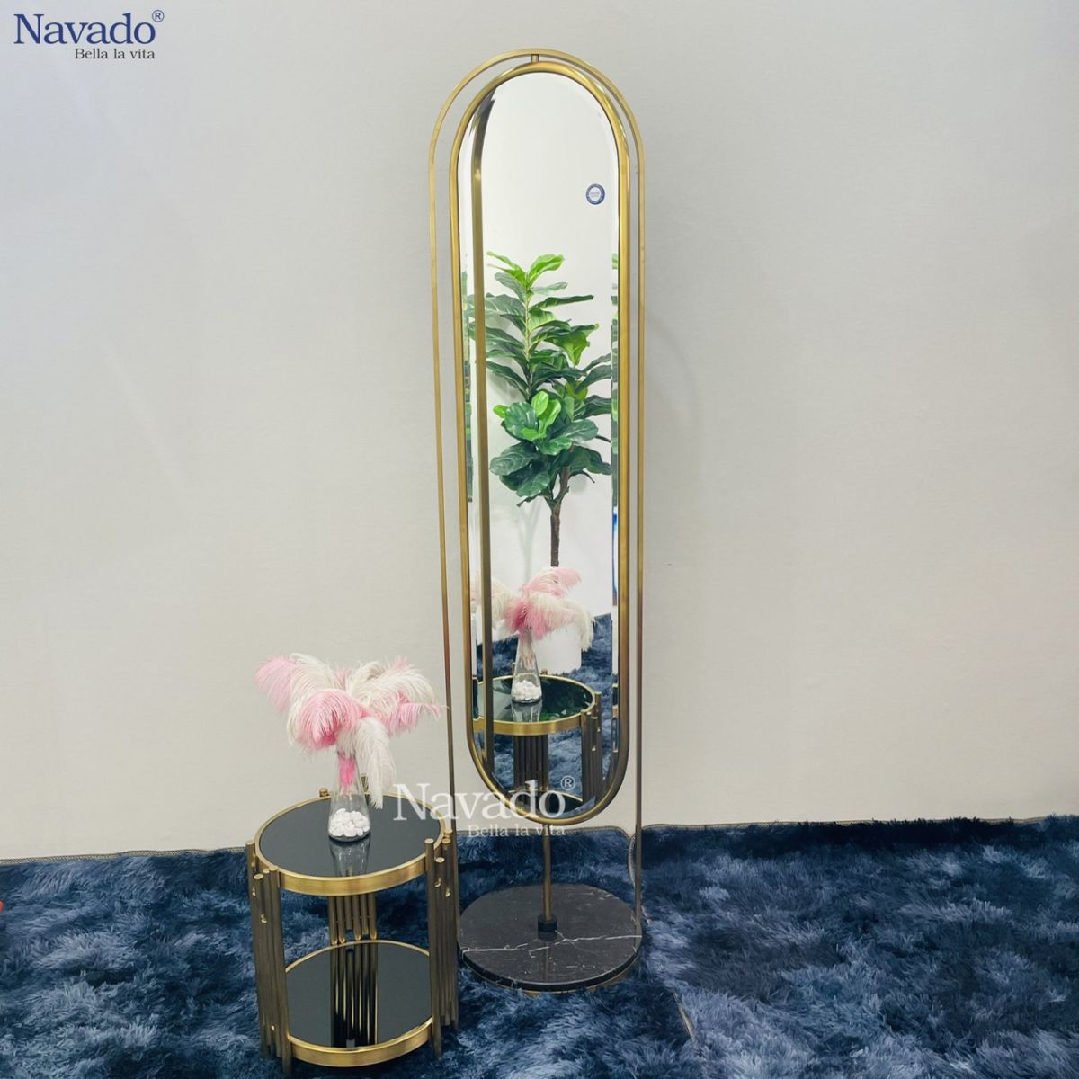 Full-length floor mirror with gold frame